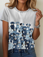 T-shirt denim imprimé chien pour femme